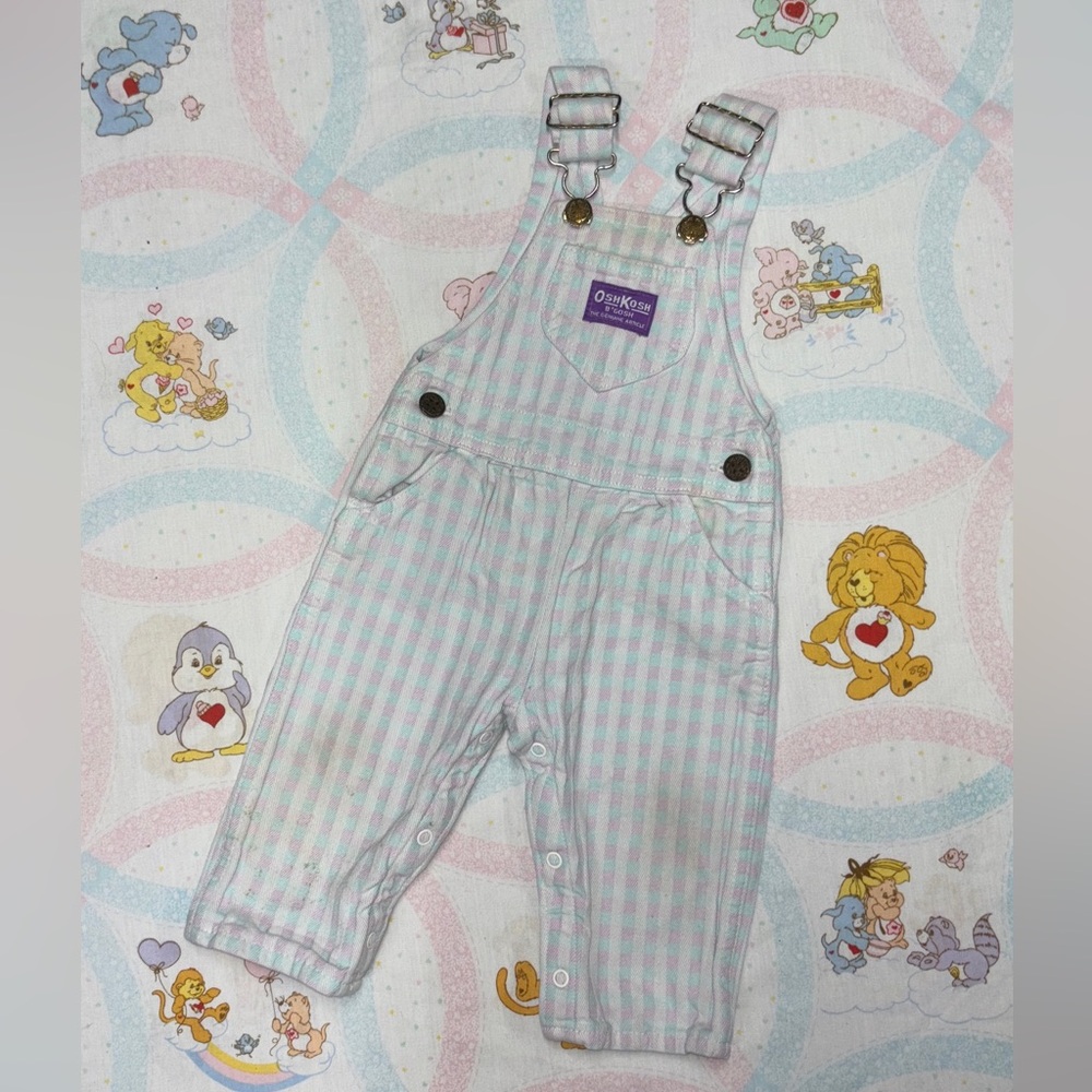 Vintage Osh kosh pastel plaid overalls